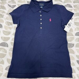 Polo by Ralph Lauren Kids Polo Shirt in Navy with Pink Logo